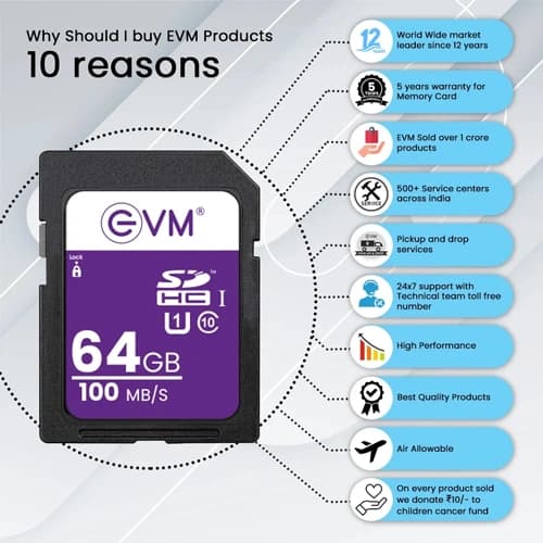 EVM 64GB Class 10 U1 SD HC Memory Card