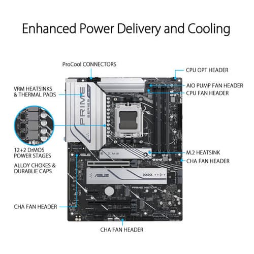 Asus Prime X670 P Motherboard (AMD Socket AM5/Ryzen 9000, 8000 and 7000 Series CPU/ Max 128GB DDR5 6400MHz Memory)