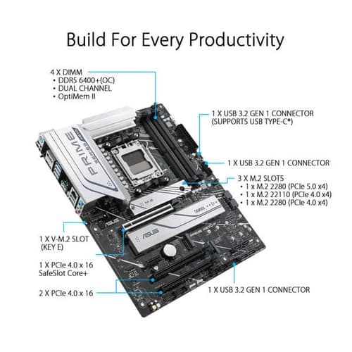 Asus Prime X670 P Motherboard (AMD Socket AM5/Ryzen 9000, 8000 and 7000 Series CPU/ Max 128GB DDR5 6400MHz Memory)