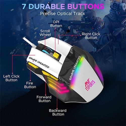 Ant Esports GM100 Gaming Mouse, Black-White