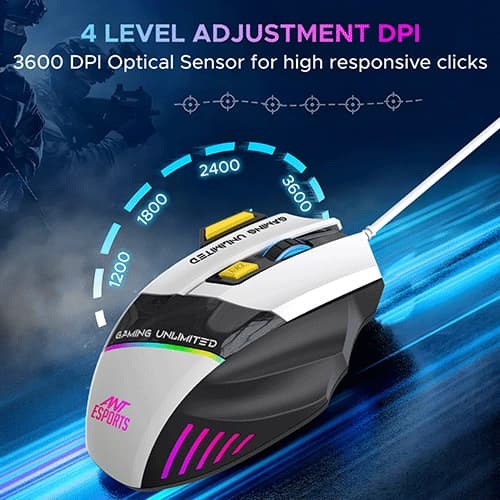 Ant Esports GM100 Gaming Mouse, Black-White