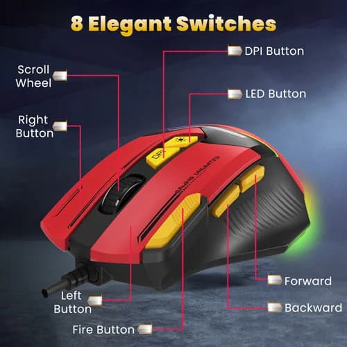 Ant Esports GM333 Gaming Mouse (Black-Red-Yellow)