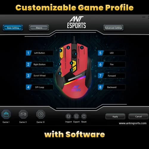 Ant Esports GM333 Gaming Mouse (Black-Red-Yellow)