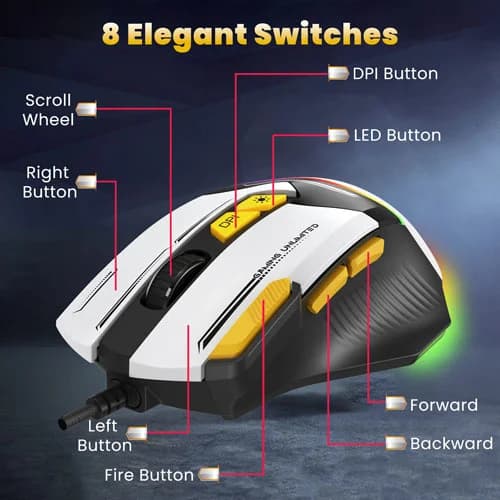 Ant Esports GM333 Gaming Mouse (Black-White-Yellow)