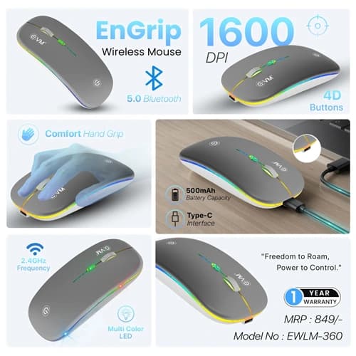 EVM EnGrip EWLM-360 Wireless Silver PC Mouse
