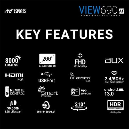 Ant Esports View690 AF Android Smart White Projector