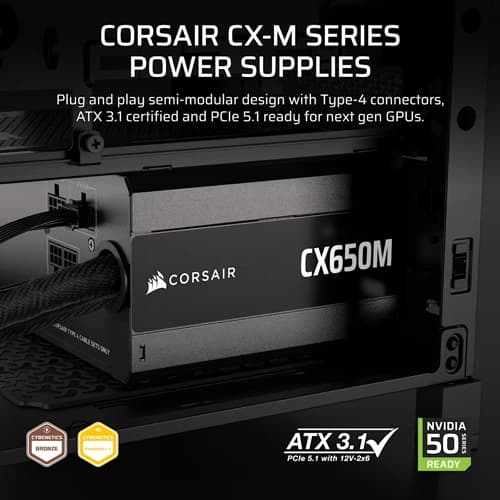 Corsair CX650M ATX 3.1 Cybenetics Bronze Semi Modular Smps