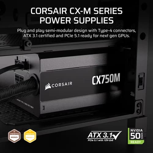 Corsair CX750M ATX 3.1 Cybenetics Bronze Semi Modular Smps