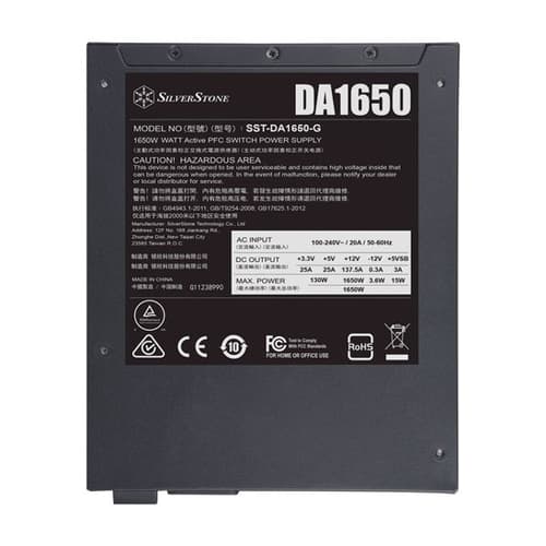 SilverStone DA1650 Gold SMPS - 1650 Watt 80 Plus Gold Certification Fully Modular PSU With Active PFC