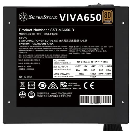 SilverStone VIVA 650 Bronze 650 Watt 80 Plus Bronze SMPS