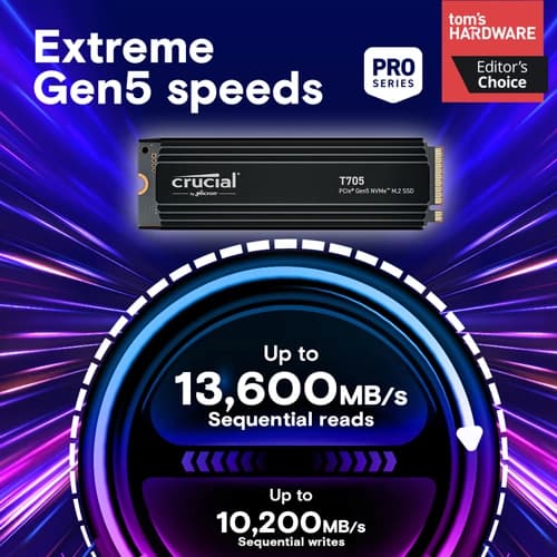 Crucial T705 1TB NVMe Gen5 SSD with Heatsink