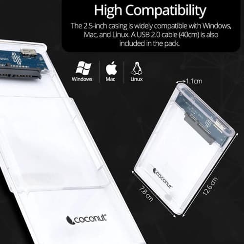Coconut SC07 2.5 Inch SSD/HDD Sata Casing Transparent Hard Disk Enclosure