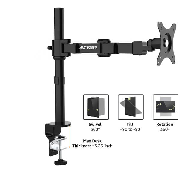Ant Esports MA111 Pole Held Articulating Single Arm Desk Mount (Black)