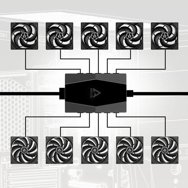 Arctic 10 Port PWM Cabinet Fan Hub with SATA Power (Black)