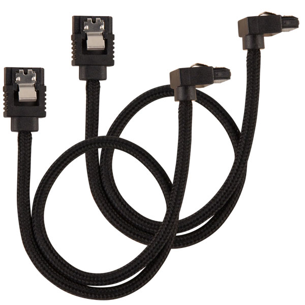 Corsair Premium Sleeved SATA 6Gbps 30cm 90&deg; Connector Cable (Black)