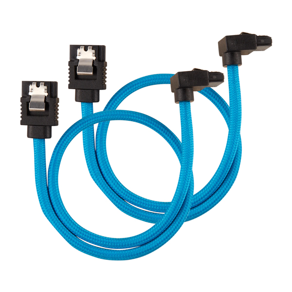 Corsair Premium Sleeved SATA 6Gbps 30cm 90&deg; Connector Cable (Blue)