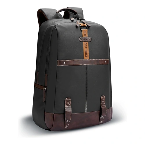 Gear Classic 4 Anti-Theft Faux Leather Black-Brown Laptop Backpack