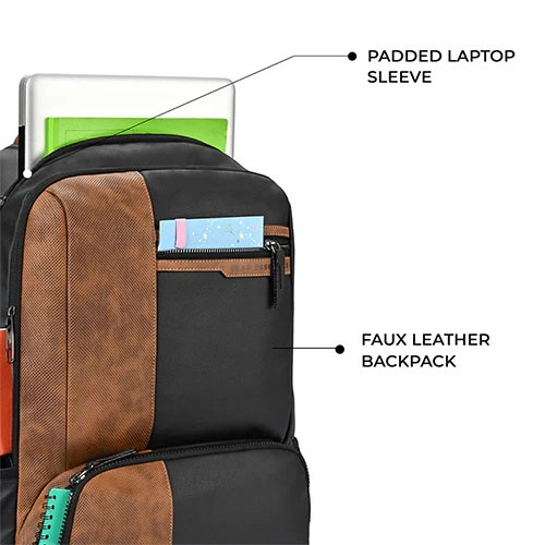 Gear Vintage 4 Anti-Theft Faux Leather Black Tan Laptop Backpack