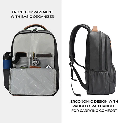 Gear Vintage 4 Anti-Theft Faux Leather Black Tan Laptop Backpack