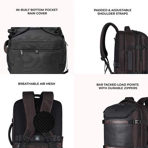 Gear Turbo 4 Anti-Theft Faux Leather Brown-Black Laptop Backpack