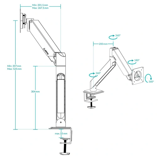 Arctic X1-3D Gas Spring Monitor Arm Desk Mount (Matt Black)