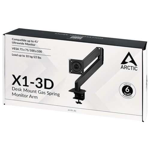 Arctic X1-3D Gas Spring Monitor Arm Desk Mount (Matt Black)