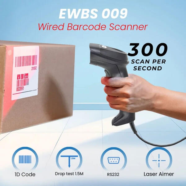 EVM EWBS-009 1D Wired Barcode Scanner (Black)
