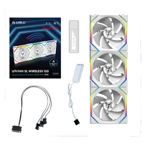 Lian Li UNI Fan SL Wireless ARGB 120mm Reverse Blade White Cabinet Fan, Triple Pack