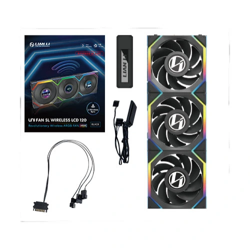 Lian Li UNI Fan SL Wireless LCD ARGB 120mm Reverse Blade Cabinet Fan, Triple Pack