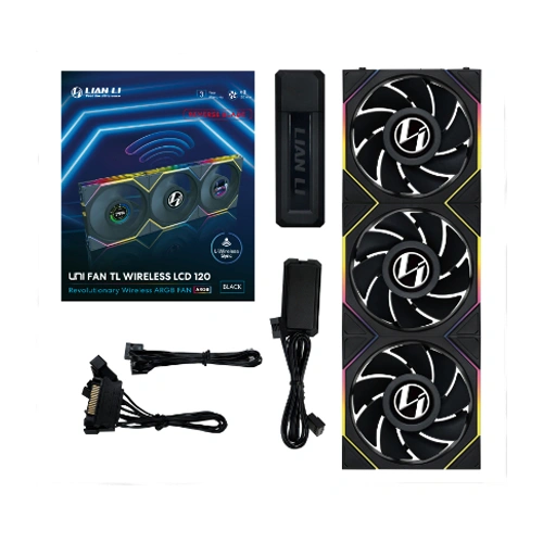 Lian Li UNI Fan TL Wireless LCD ARGB 120mm Reverse Blade Cabinet Fan, Triple Pack