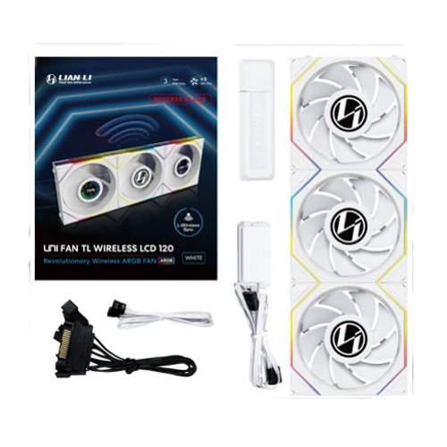 Lian Li UNI Fan TL Wireless LCD ARGB 120mm Reverse Blade White Cabinet Fan, Triple Pack