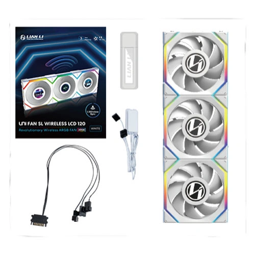 Lian Li UNI Fan SL Wireless LCD ARGB 120mm White Cabinet Fan, Triple Pack