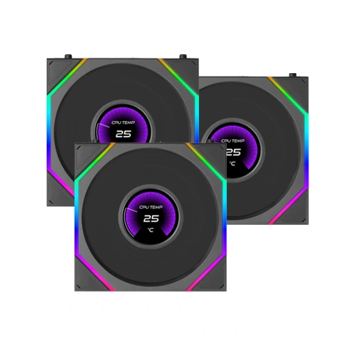 Lian Li UNI Fan TL LCD Flex Wireless ARGB 120mm Reverse Blade Cabinet Fan, Triple Pack