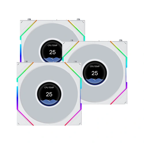 Lian Li UNI Fan TL LCD Flex Wireless ARGB White 120mm Reverse Blade Cabinet Fan, Triple Pack