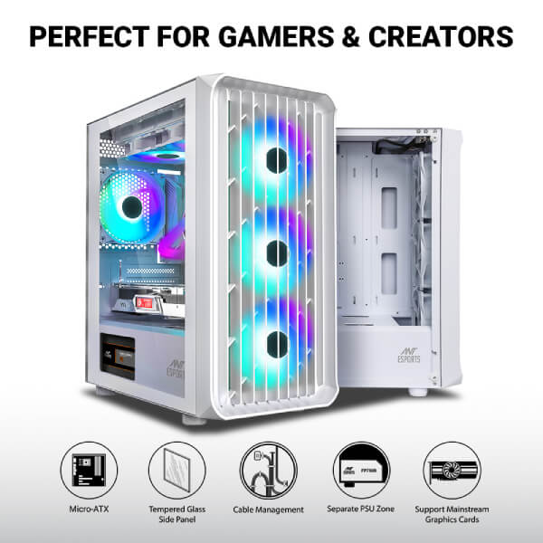 Ant Esports 205 Mini 6F ARGB White M-ATX Case
