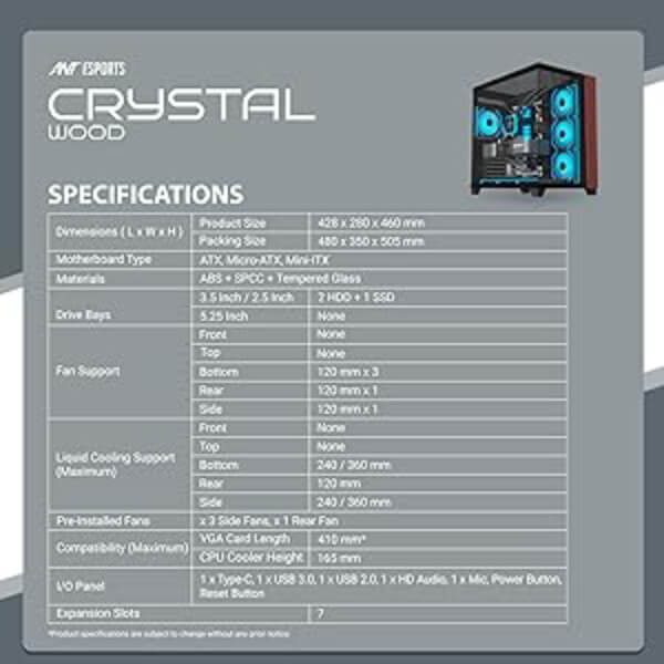 Ant Esports Crystal Wood ARGB ATX Mid Tower Case