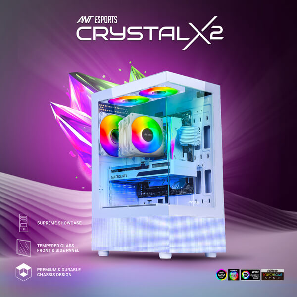 Ant Esports Crystal X2 ARGB ATX White Mid-Tower Case