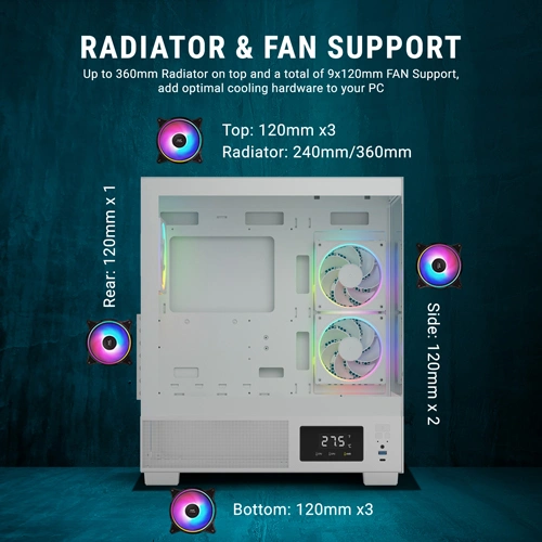 Ant Esports Crystal X3 LCD ARGB White ATX Mid Tower Case