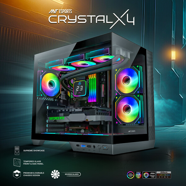 Ant Esports Crystal X4 ARGB Grey ATX Mid Tower Case