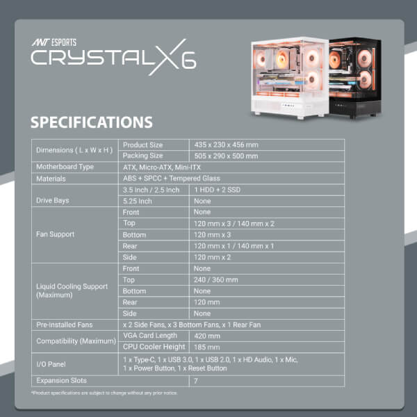 Ant Esports Crystal X6 ARGB ATX Mid Tower Case