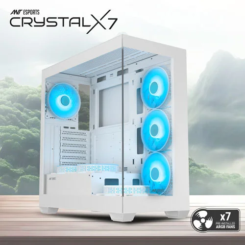 ANT Esports Crystal X7 White ARGB ATX Mid Tower Case
