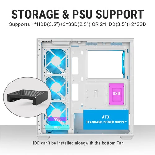 ANT Esports Crystal X7 White ARGB ATX Mid Tower Case
