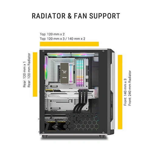 Ant Esports Eclipse White-Black ARGB ATX Mid Tower Case
