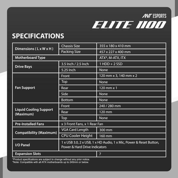 Ant Esports Elite 1100 ATX Mid Tower Case