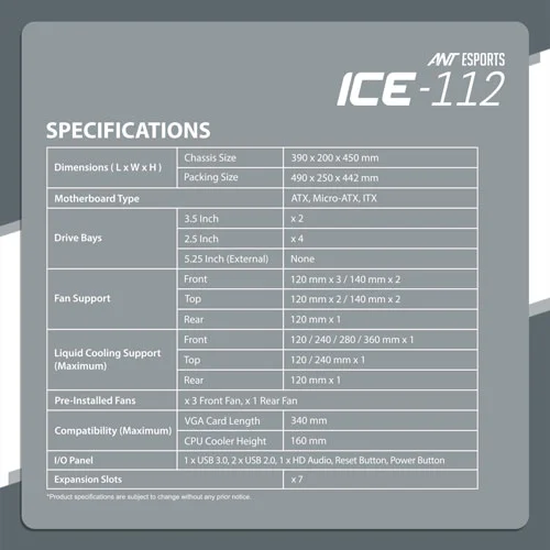 Ant Esports ICE-112 ARGB White ATX Mid Tower Case