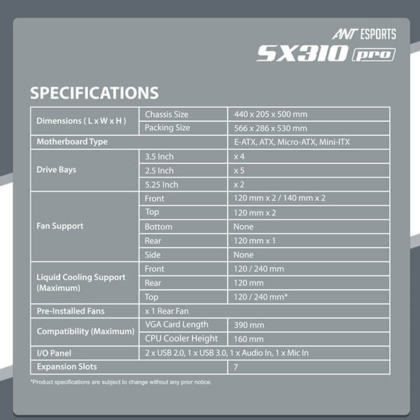 Ant Esports SX310 Pro E-ATX Mid Tower Case