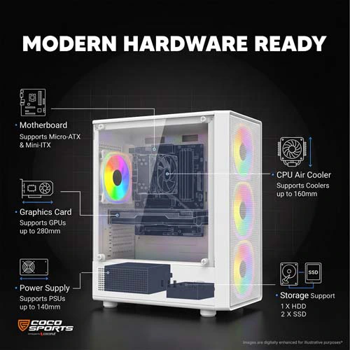 Coconut Nova X770 White ARGB M-ATX Mini Tower Case