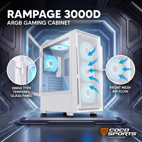 Coco Sports RAMPAGE 3000D White ARGB E-ATX Mid Tower Case