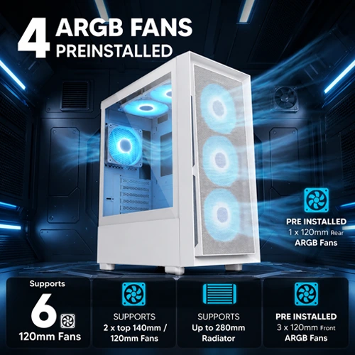 Coco Sports RAMPAGE 3000D White ARGB E-ATX Mid Tower Case