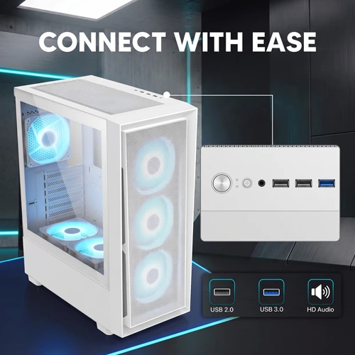 Coco Sports RAMPAGE 3000D White ARGB E-ATX Mid Tower Case